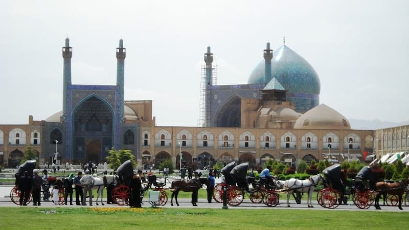 imam mosque in the naqshe jahan square in nice weather in isfahan